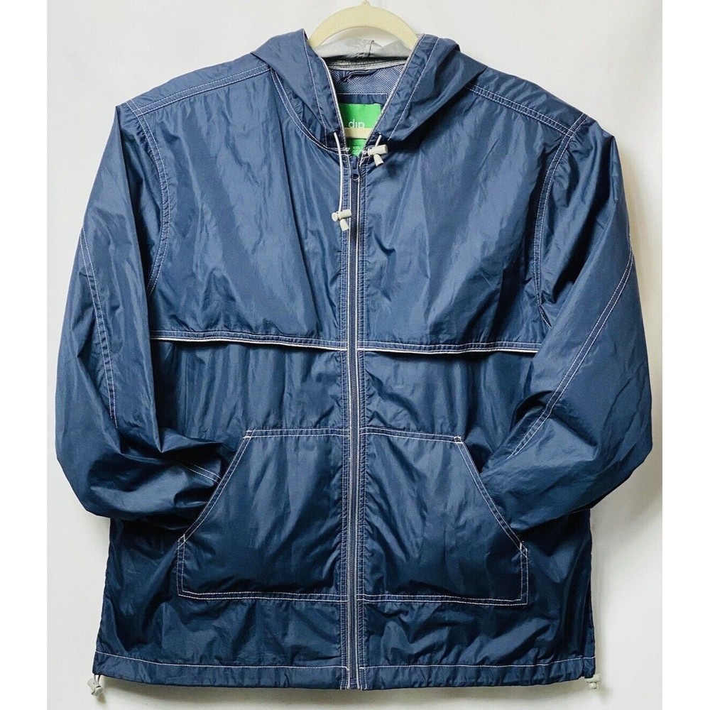 dIP Men’s Windbreake Water Jacket Size XXL Hooded Navy Blue